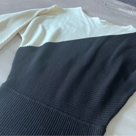 Color Block Asymmetrical Off the Shoulder Midi Sweater Dress - Picture 6 of 7